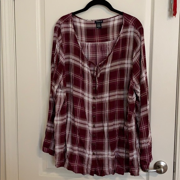 Torrid Plaid Challis Pintuck Blouse Long Sleeve Top
Burgundy - Picture 7 of 8